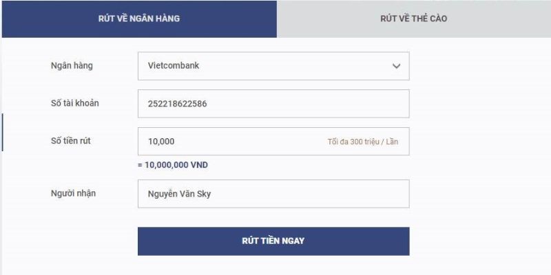 Hướng dẫn các bước giao dịch nhận tiền bằng tài khoản ngân hàng